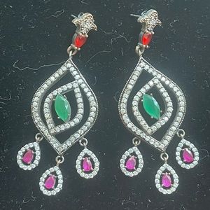 Silver long dangling earrings, stamped 925